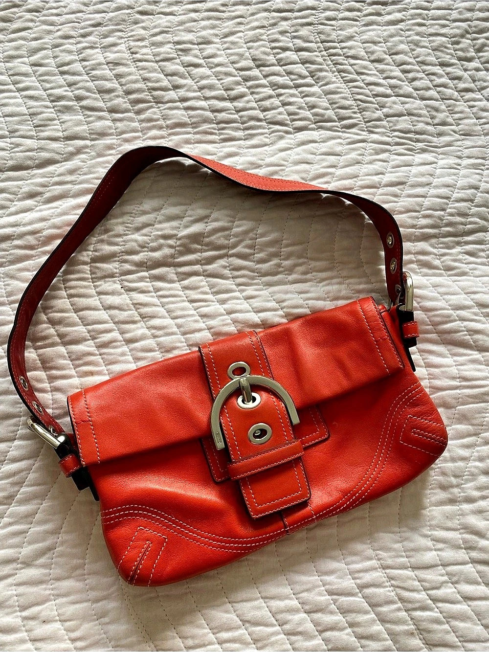 Coach Soho Leather Buckle Flap Shoulder Bag - Orange #8A05